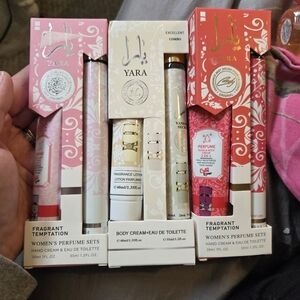 Lot of 3 yara perfume and lotion sets travel sized new in packaging